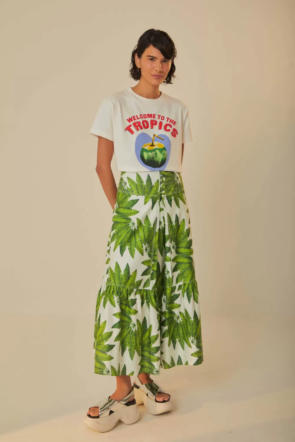 Off-White Palm Fan Organic Cotton Maxi Skirt | FARM Rio Best