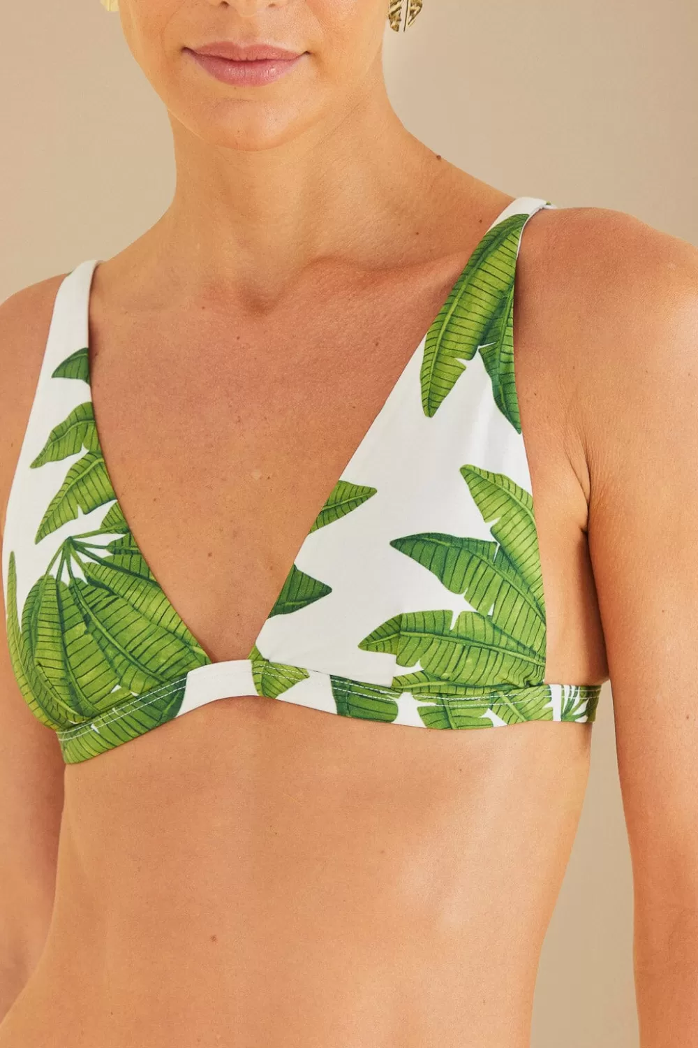 Off-White Palm Fan Triangle Bikini Top | FARM Rio Sale