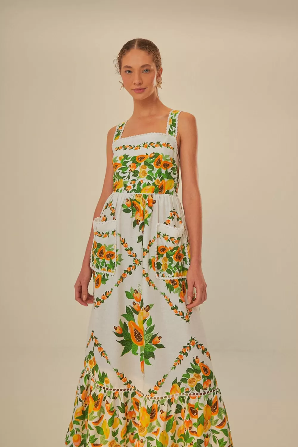 Off-White Papaya Salad Scarf LENZING™ ECOVERO™ Euroflax™ Maxi Dress | FARM Rio Shop