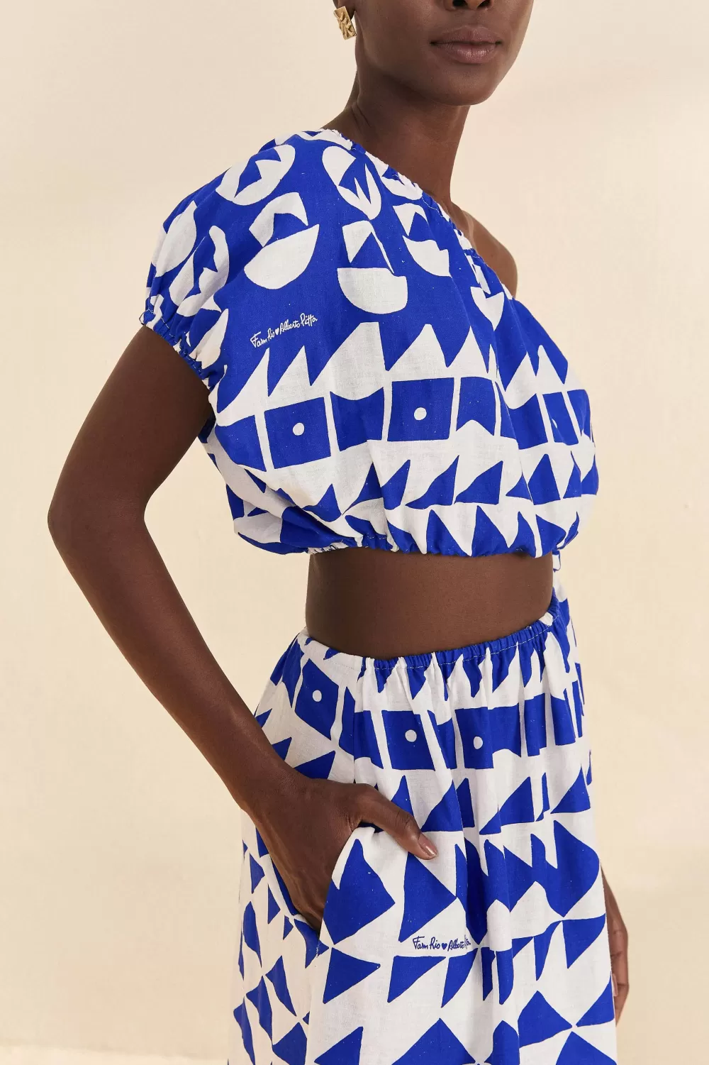Off-White Pitta Tiles One-Shoulder Maxi Dress | FARM Rio Discount