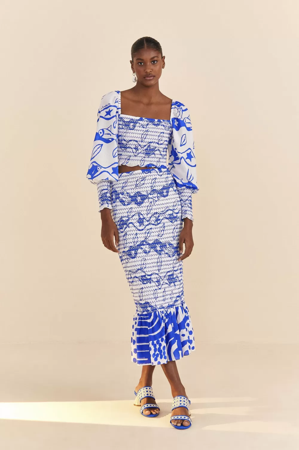 Off-White Pitta Waves Smocked Blouse | FARM Rio Cheap