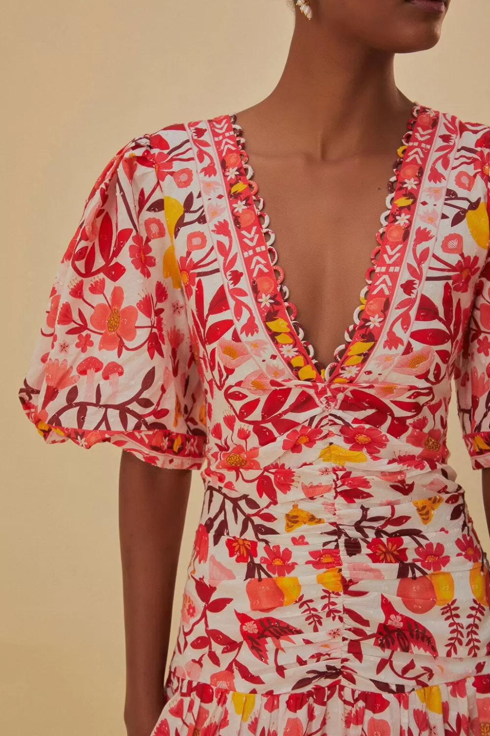 Off-White Romantic Orchard Short Sleeve Midi Dress | FARM Rio Cheap