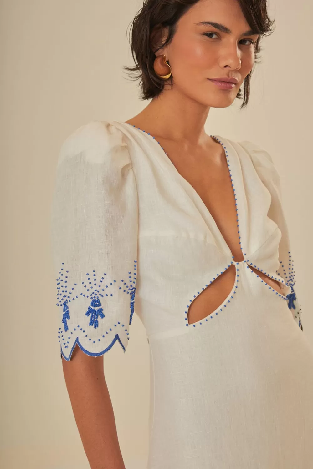 Off-White Sea Of Fish Embroidered Midi Dress | FARM Rio Flash Sale