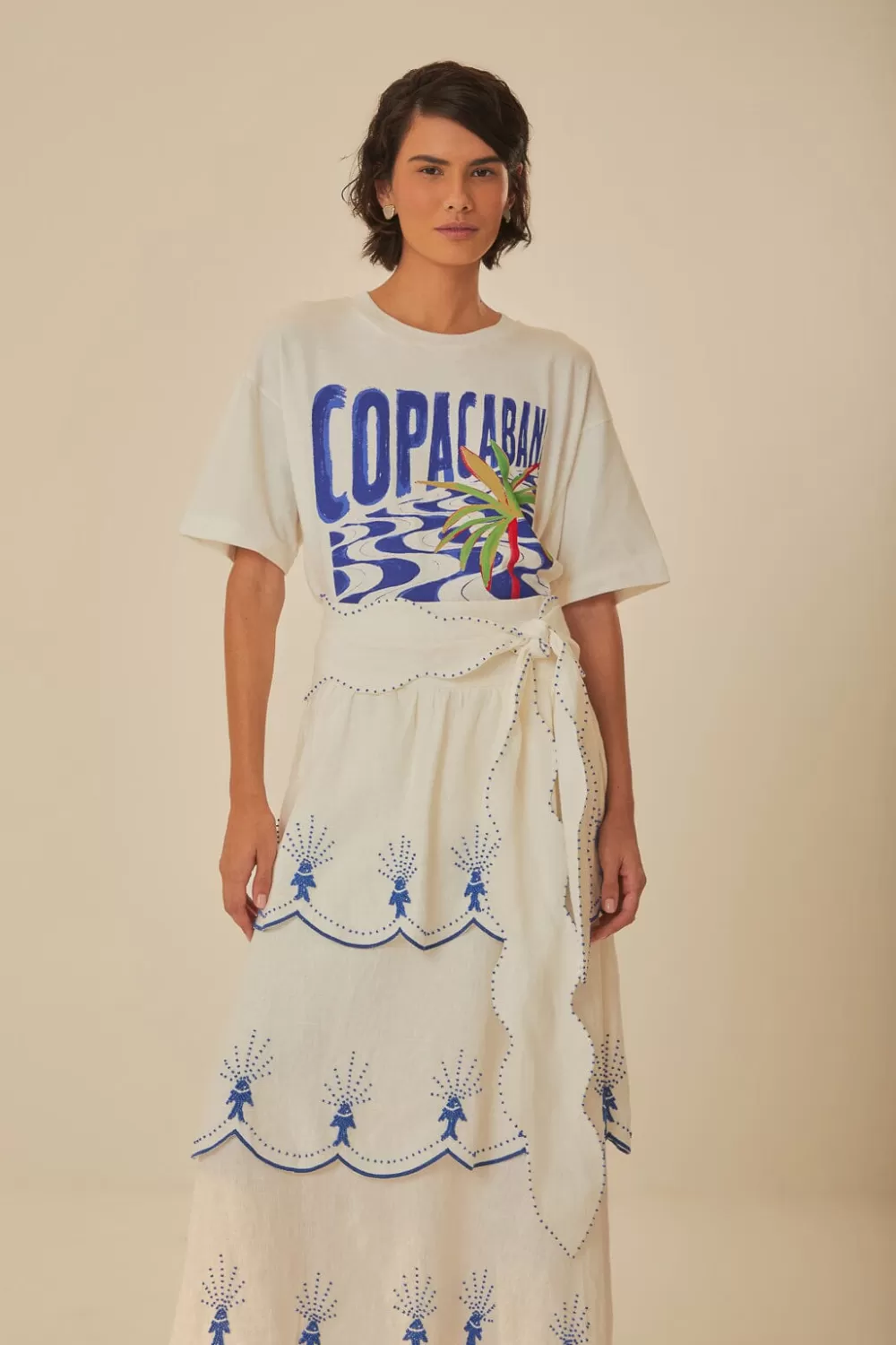 Off-White Sea Of Fish Embroidered Midi Skirt | FARM Rio Cheap