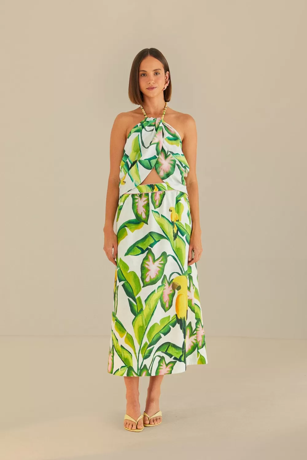 Off-White Summer Foliage Croped Top | FARM Rio Online