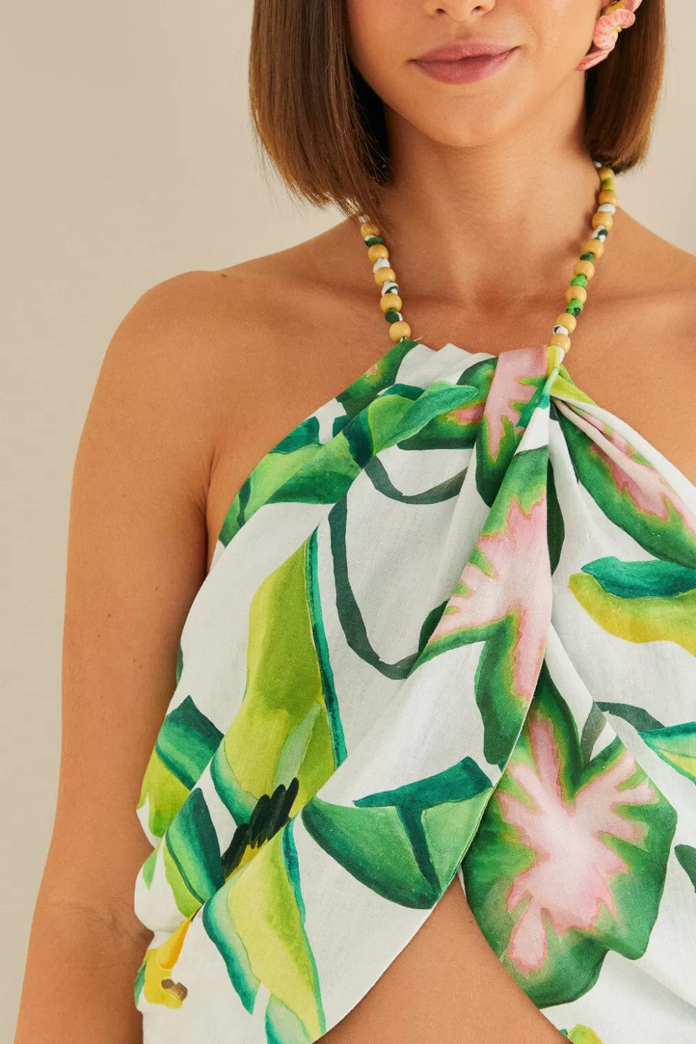 Off-White Summer Foliage Croped Top | FARM Rio Online