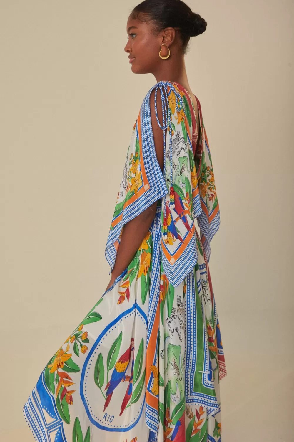 Off-White Tropical Destination Kimono Sleeve Midi Dress | FARM Rio Cheap