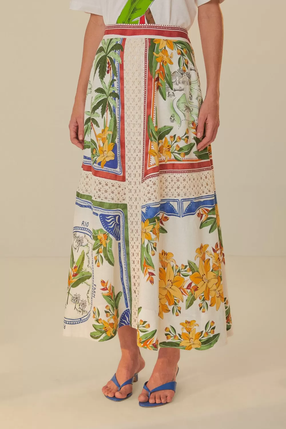 Off-White Tropical Destination LENZING™ ECOVERO™ Euroflax™ Midi Skirt | FARM Rio Best Sale