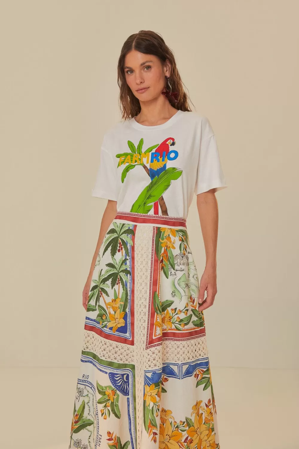 Off-White Tropical Destination LENZING™ ECOVERO™ Euroflax™ Midi Skirt | FARM Rio Best Sale