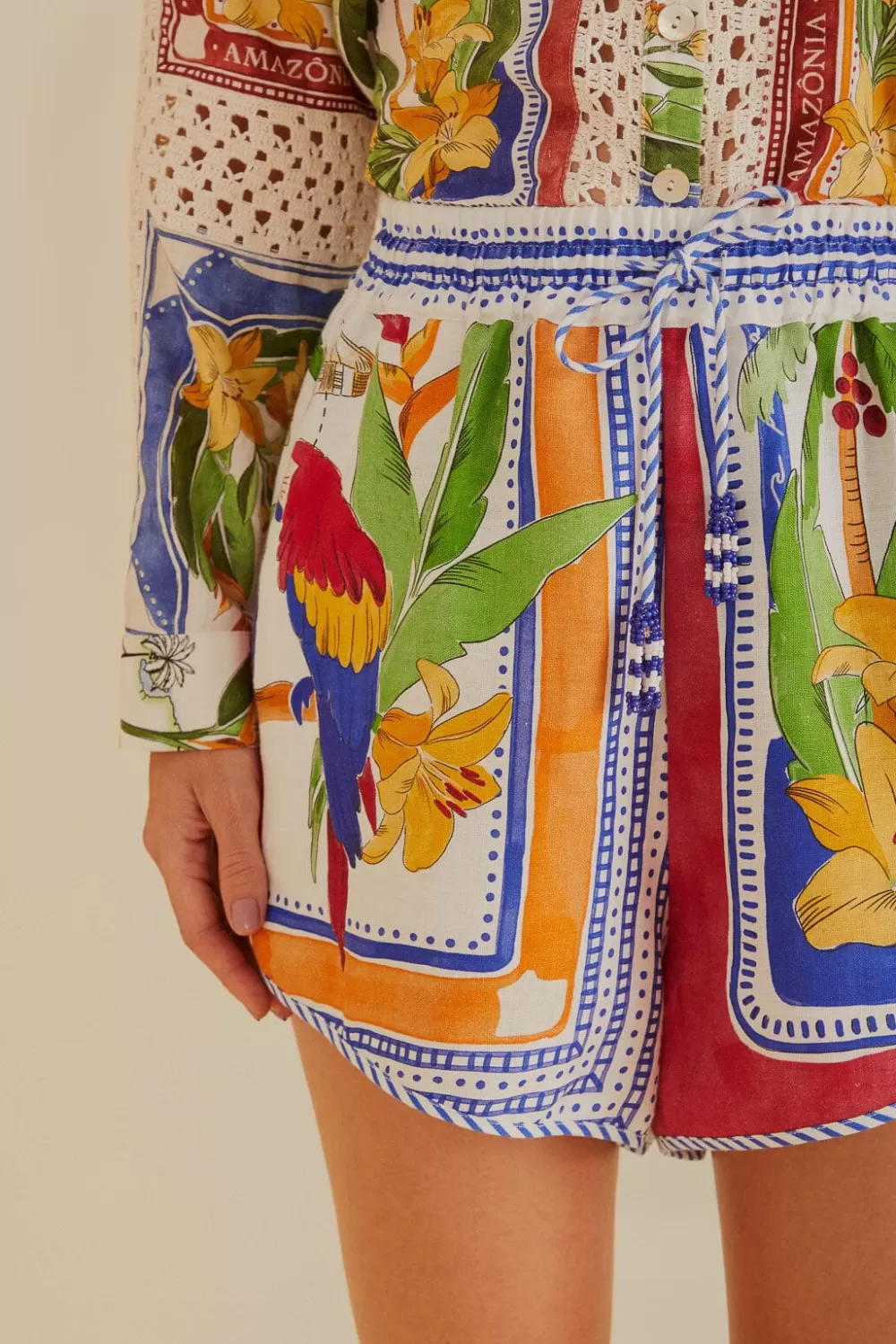 Off-White Tropical Destination LENZING™ ECOVERO™ Euroflax™ Shorts | FARM Rio Cheap