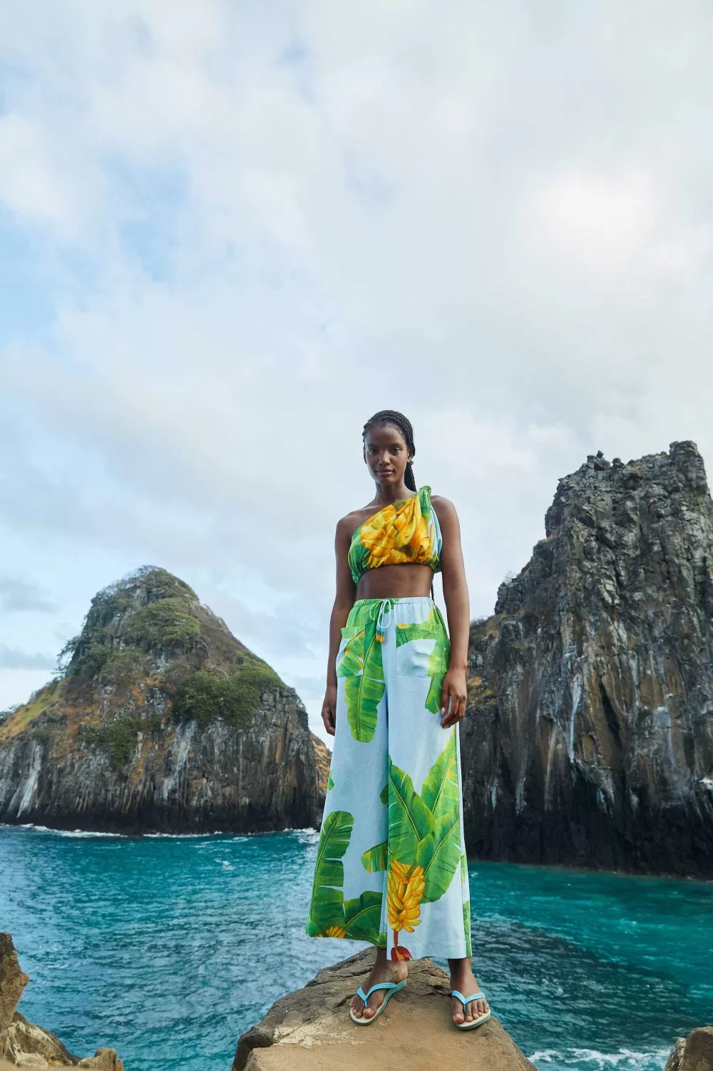 One Shoulder Top | Blue Fresh Bananas Print | FARM Rio Flash Sale