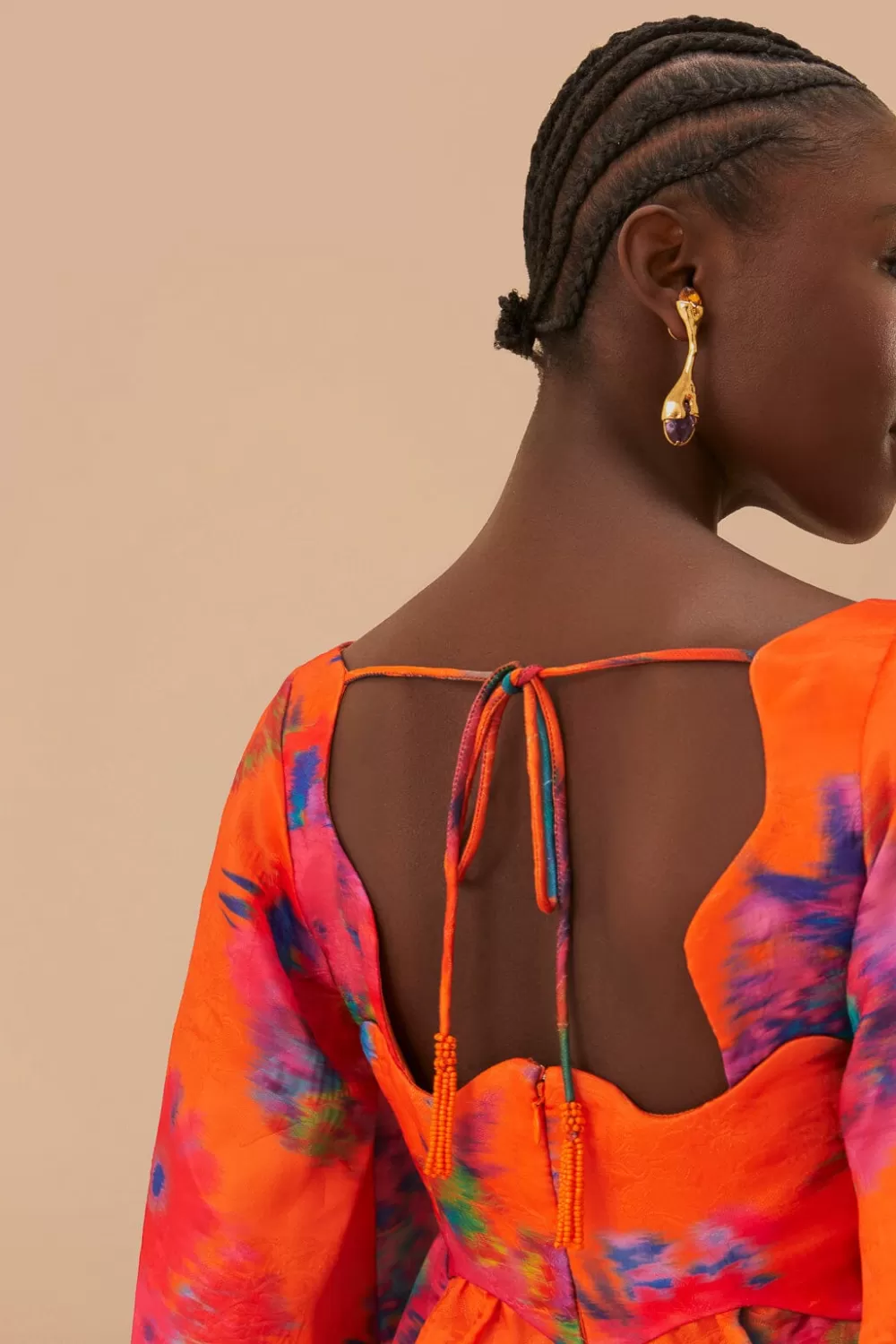Orange Bouquet Ikat Brocade Mini Dress | FARM Rio Store
