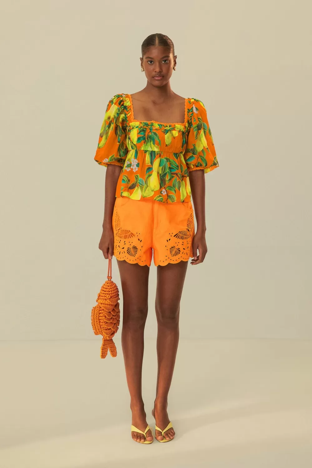Orange Chic Pears Short Sleeve Blouse | FARM Rio Cheap