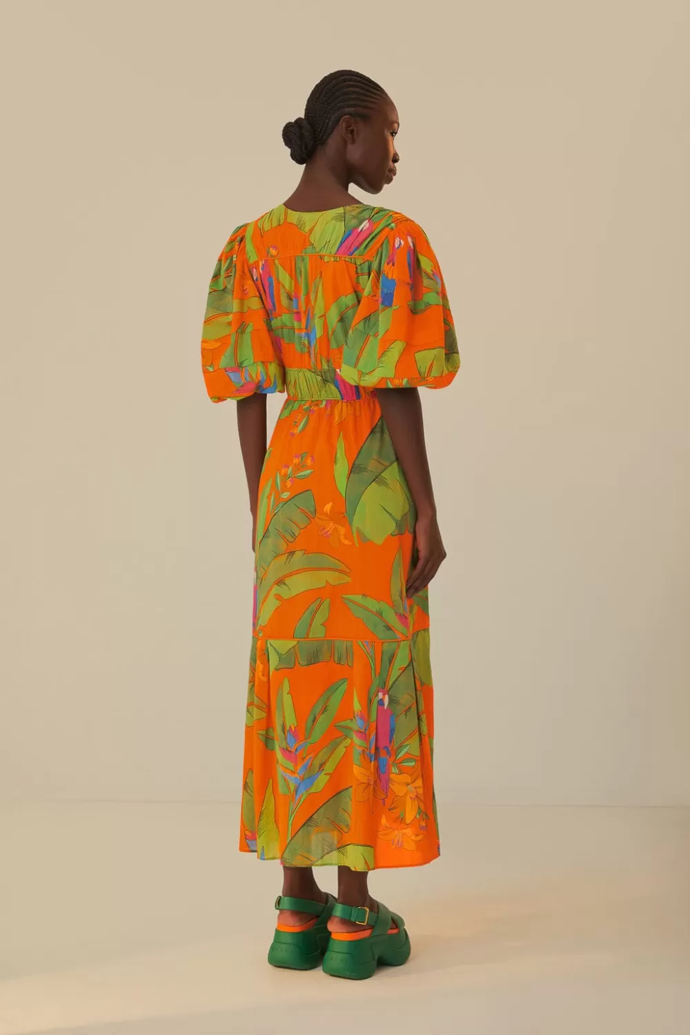 Orange Fresh Macaws Midi Dress | FARM Rio Hot