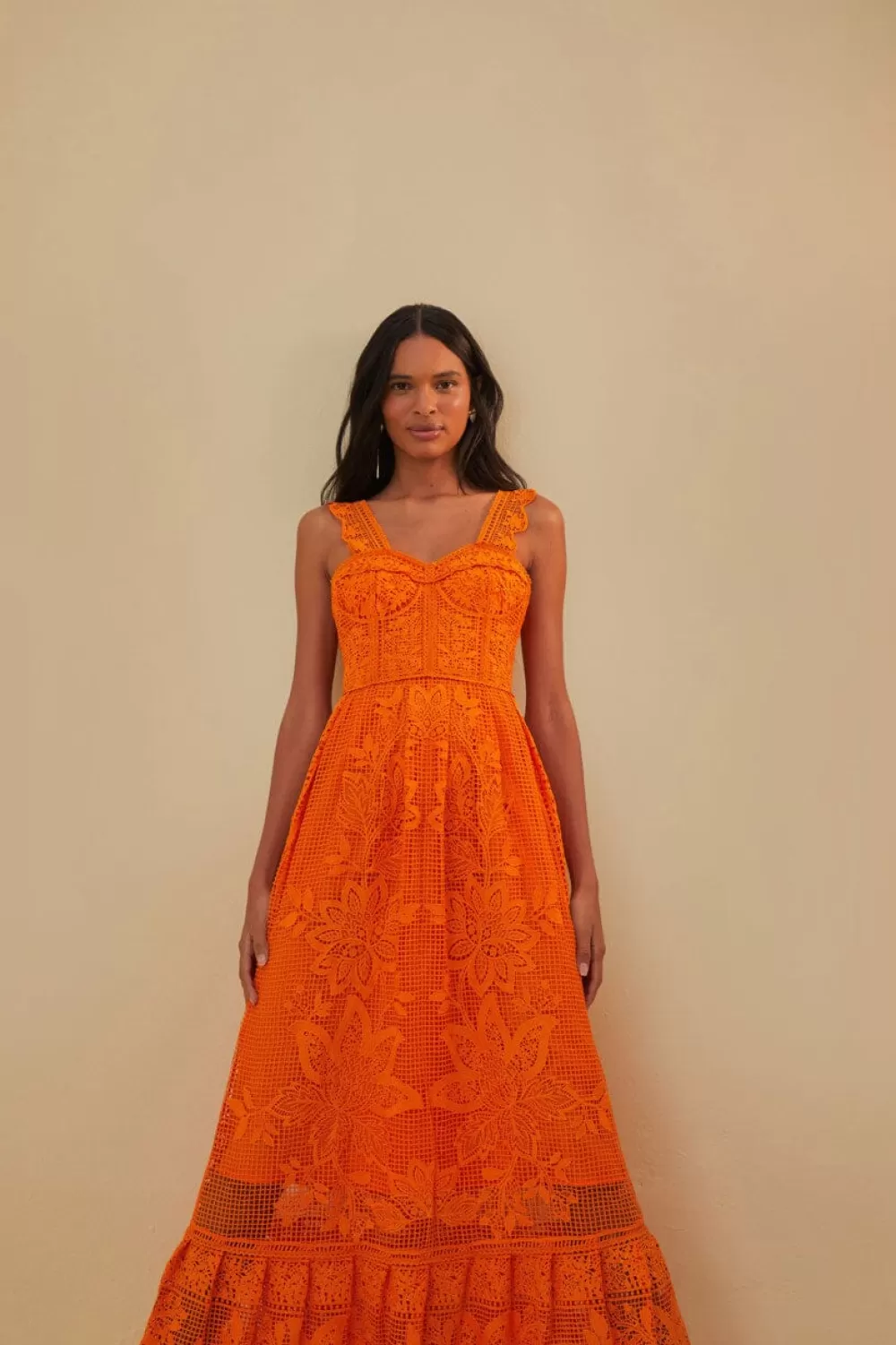 Orange Guipure Sleeveless Maxi Dress | FARM Rio Sale