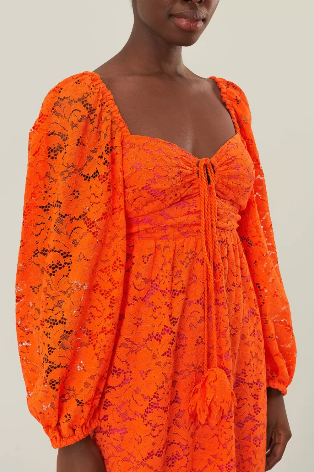 Orange Lace Long Sleeve Midi Dress | FARM Rio Cheap