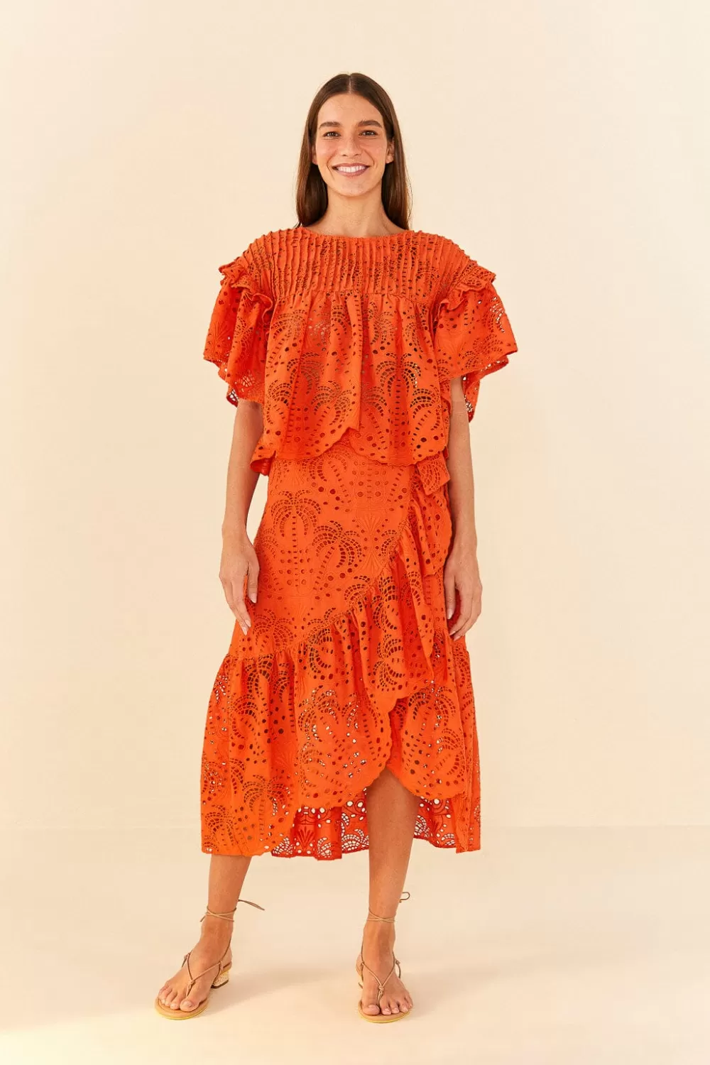 Orange Palm Tree Richelieu Blouse | FARM Rio Sale