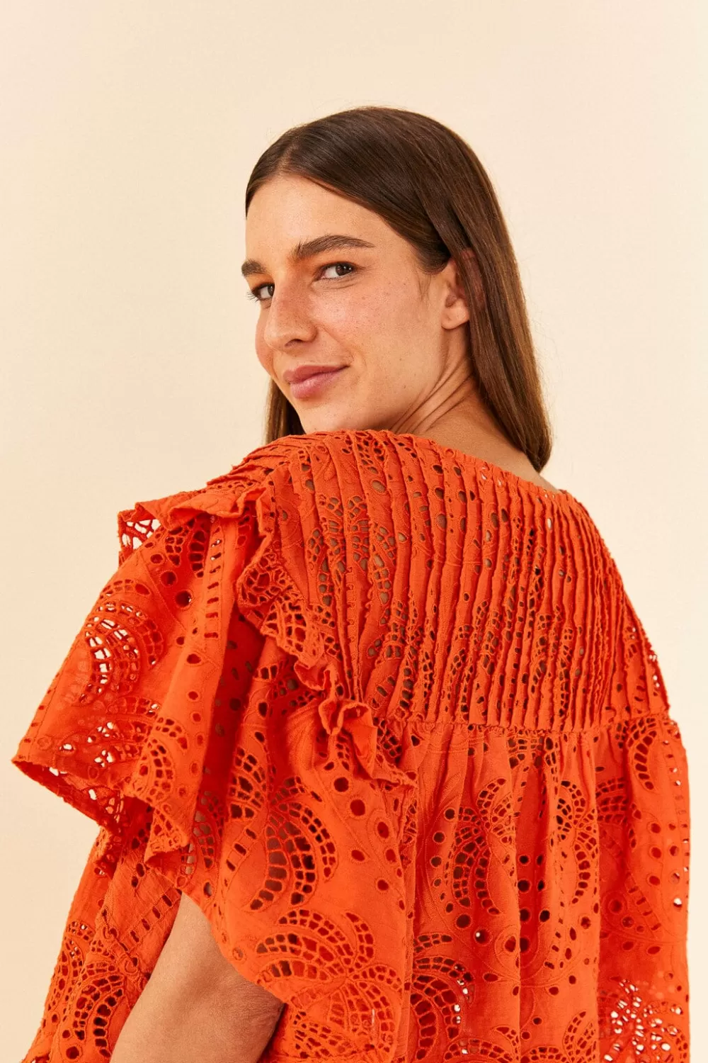 Orange Palm Tree Richelieu Blouse | FARM Rio Sale