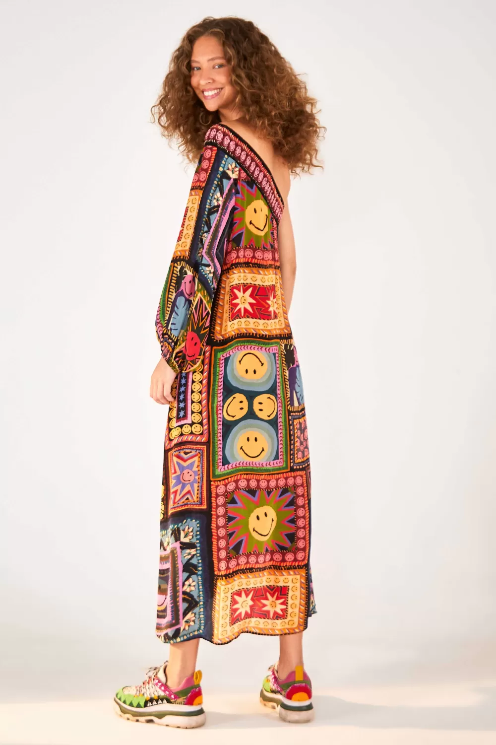 Patchwork Tapestry Smiley® One Shoulder Midi Dress | FARM Rio Cheap