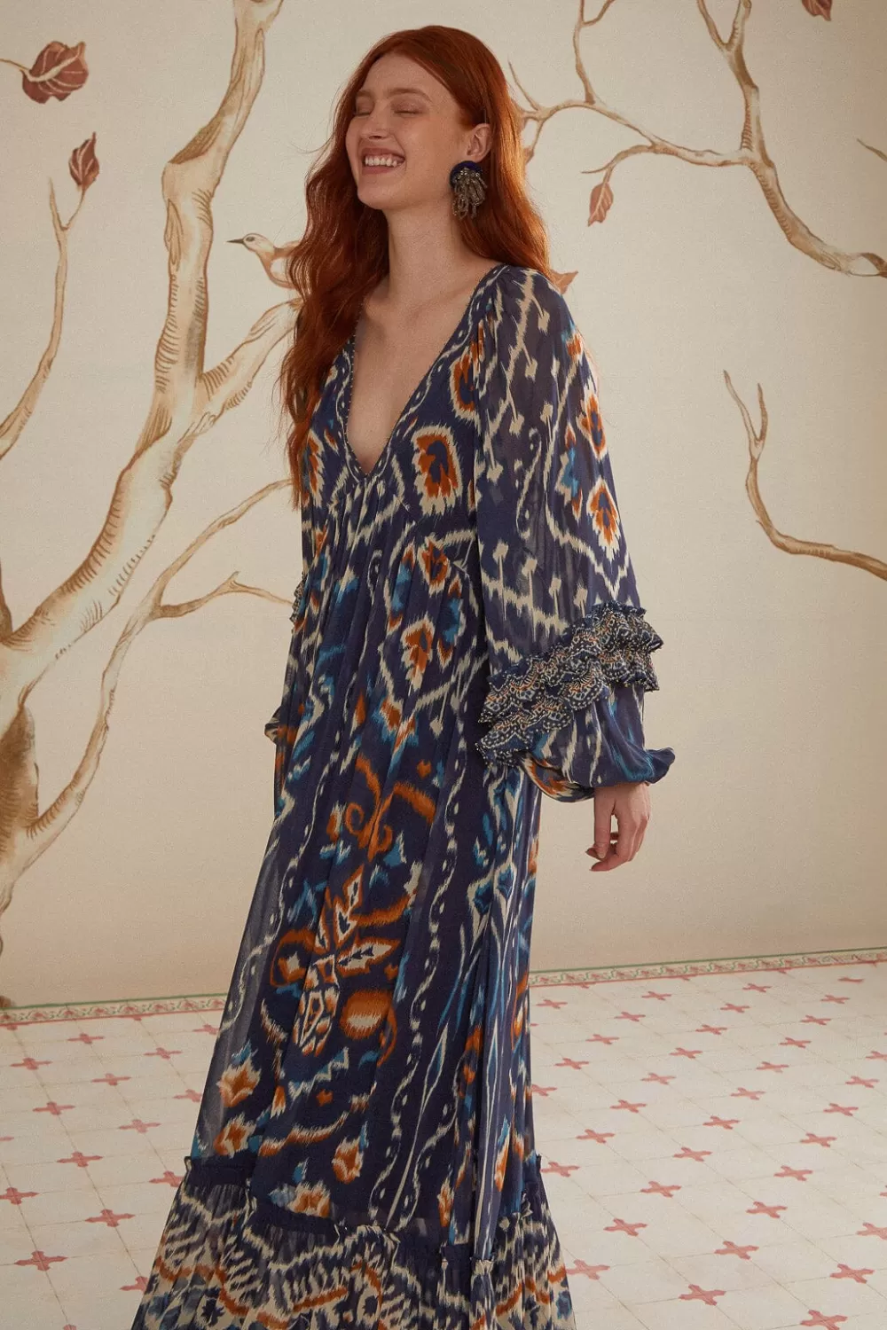 Pineaple Ikat Blue Maxi Dress | FARM Rio Sale