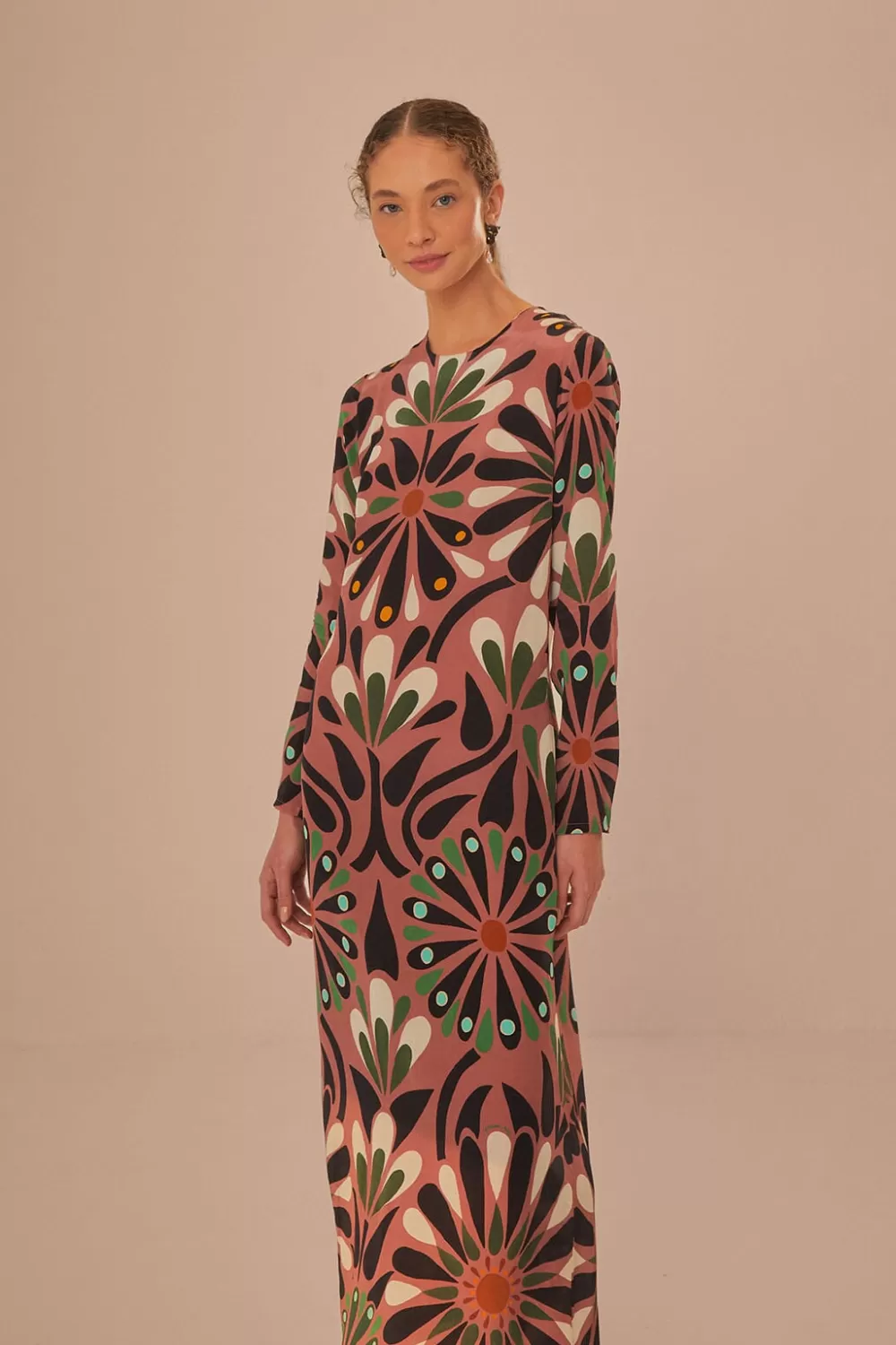 Pink Ainika Flowers Long Sleeve Maxi Dress | FARM Rio Clearance