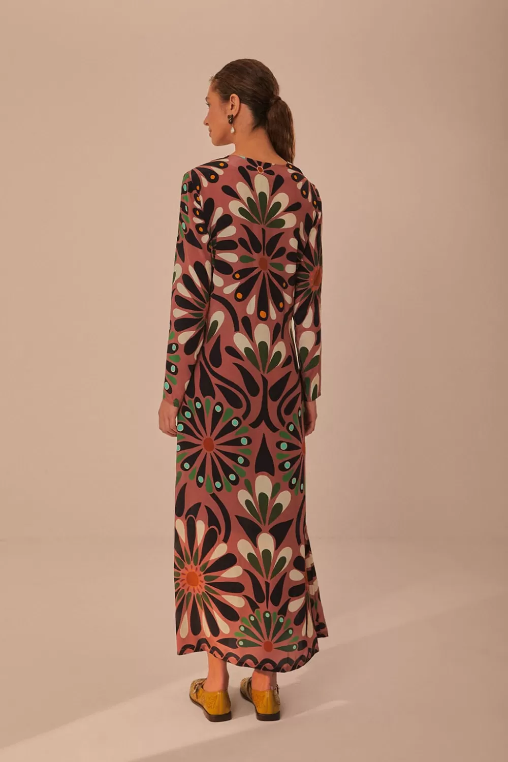 Pink Ainika Flowers Long Sleeve Maxi Dress | FARM Rio Clearance