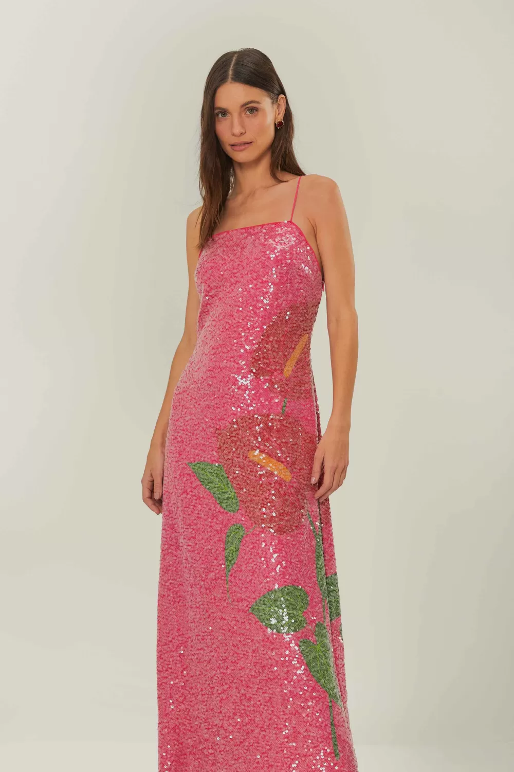 Pink Anthurium Flowers Slip Maxi Dress | FARM Rio Clearance