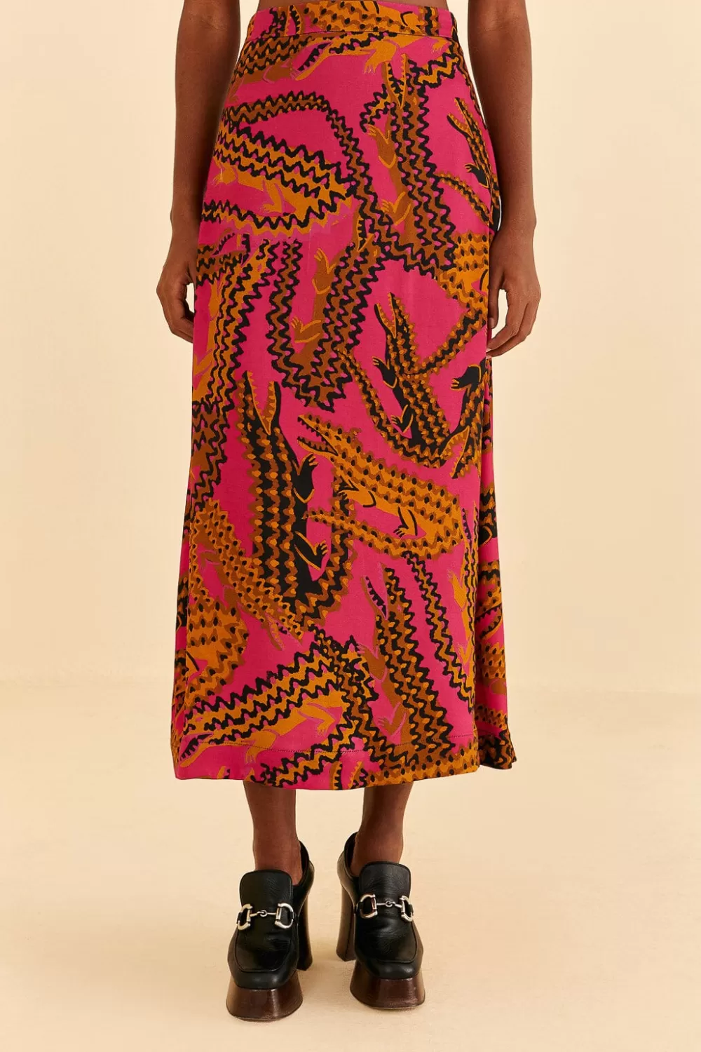 Pink Croco Midi Skirt | FARM Rio Fashion