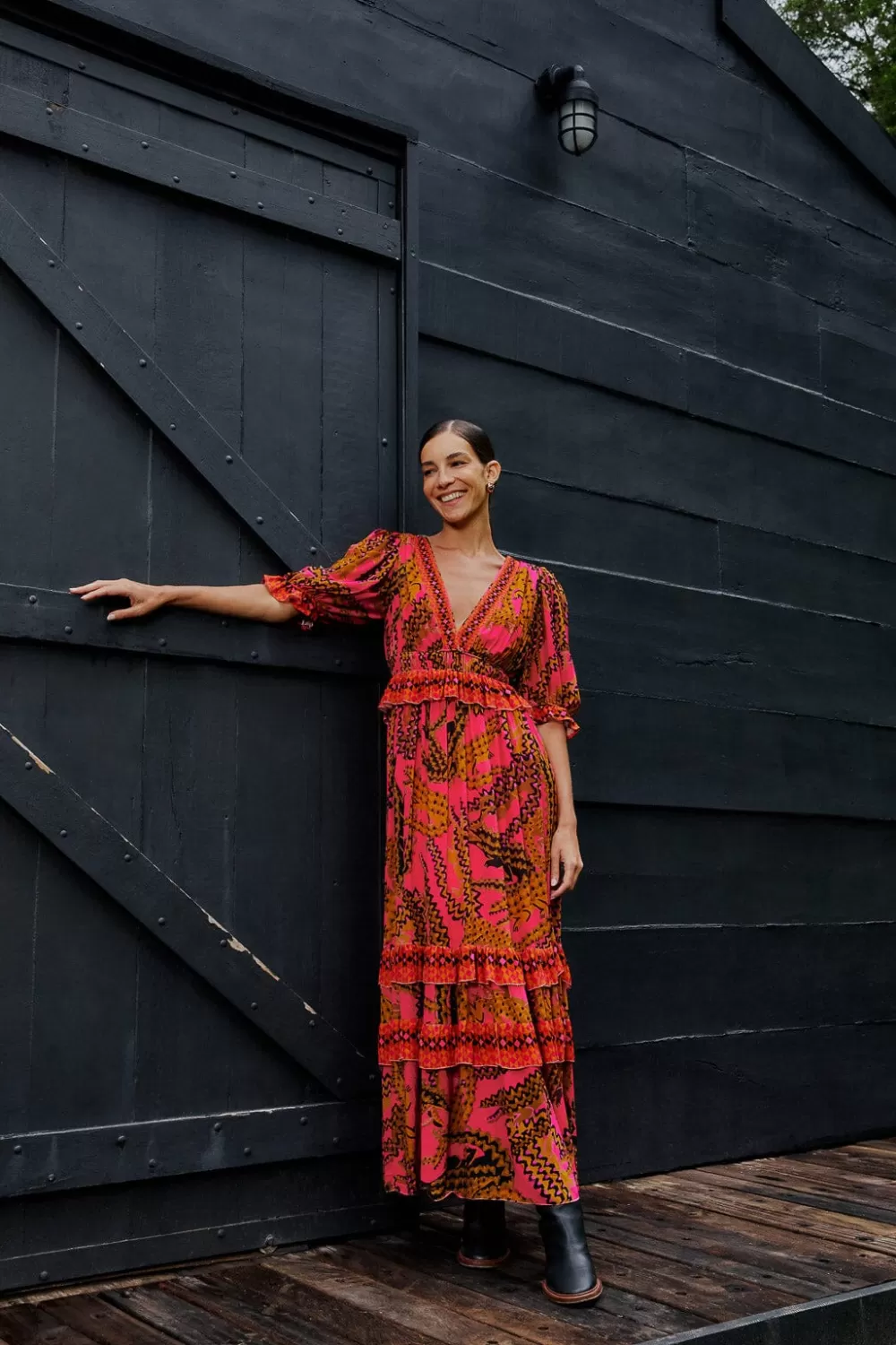 Pink Croco Short Sleeve Maxi Dress | FARM Rio Best