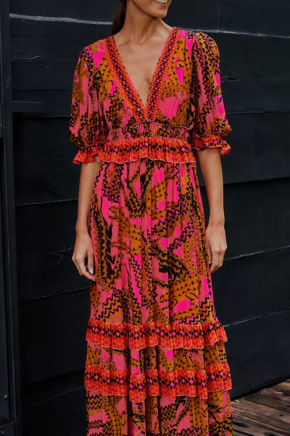 Pink Croco Short Sleeve Maxi Dress | FARM Rio Best