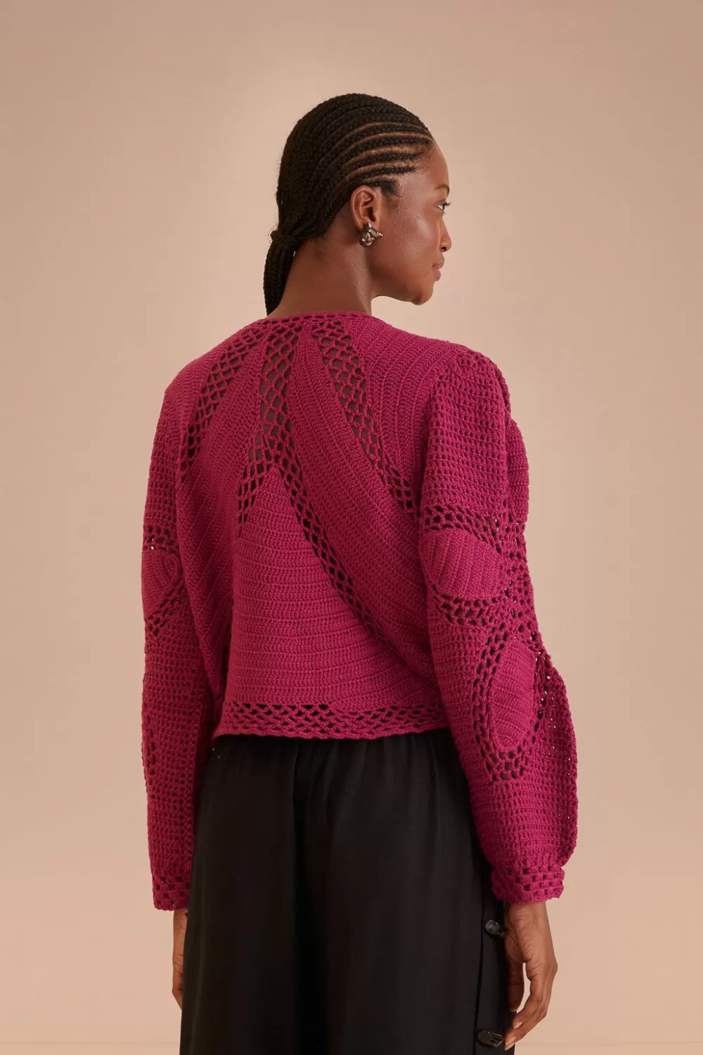 Pink Flower Draw Crochet Cardigan | FARM Rio Best