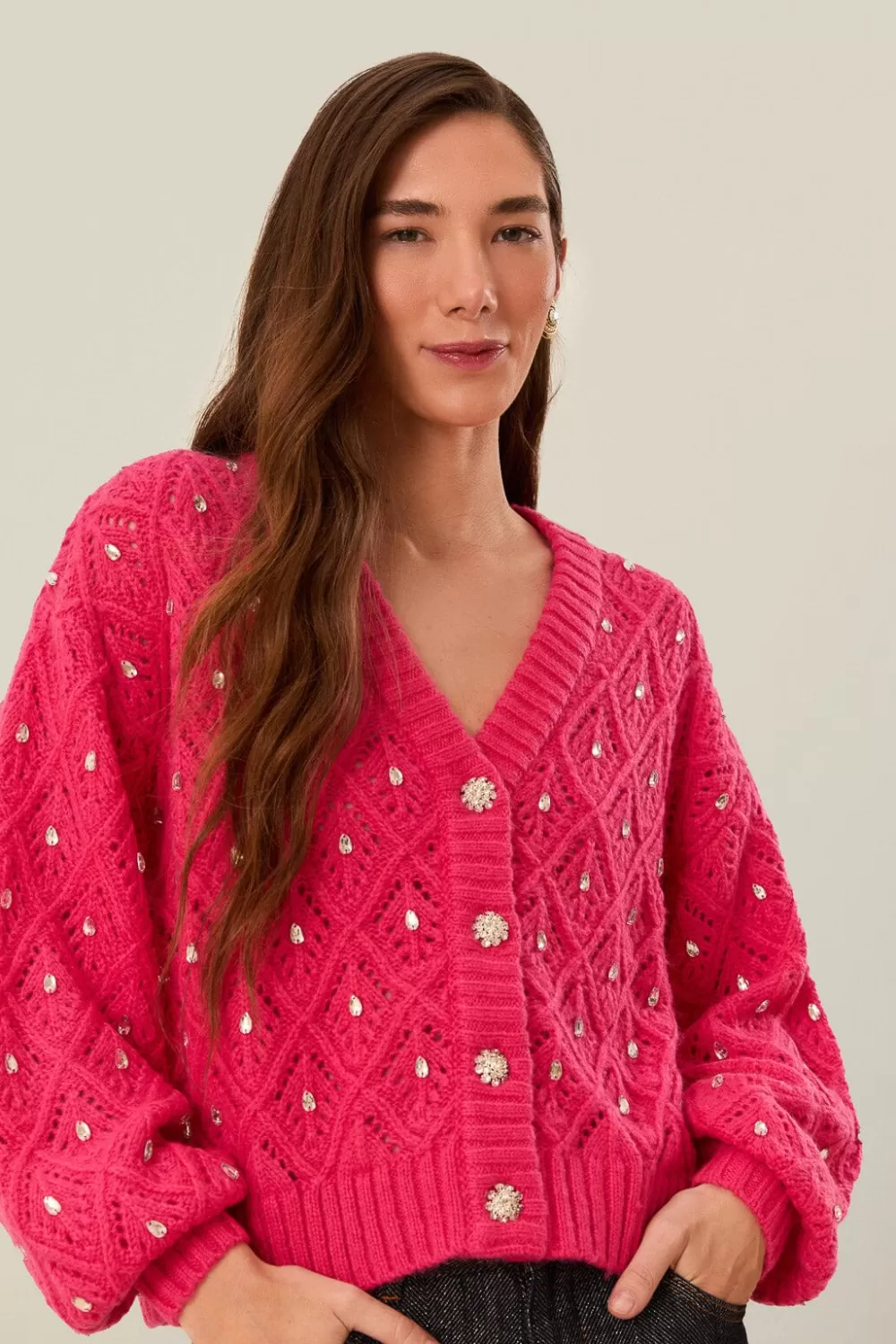 Pink Lace Knit Sweater | FARM Rio Online