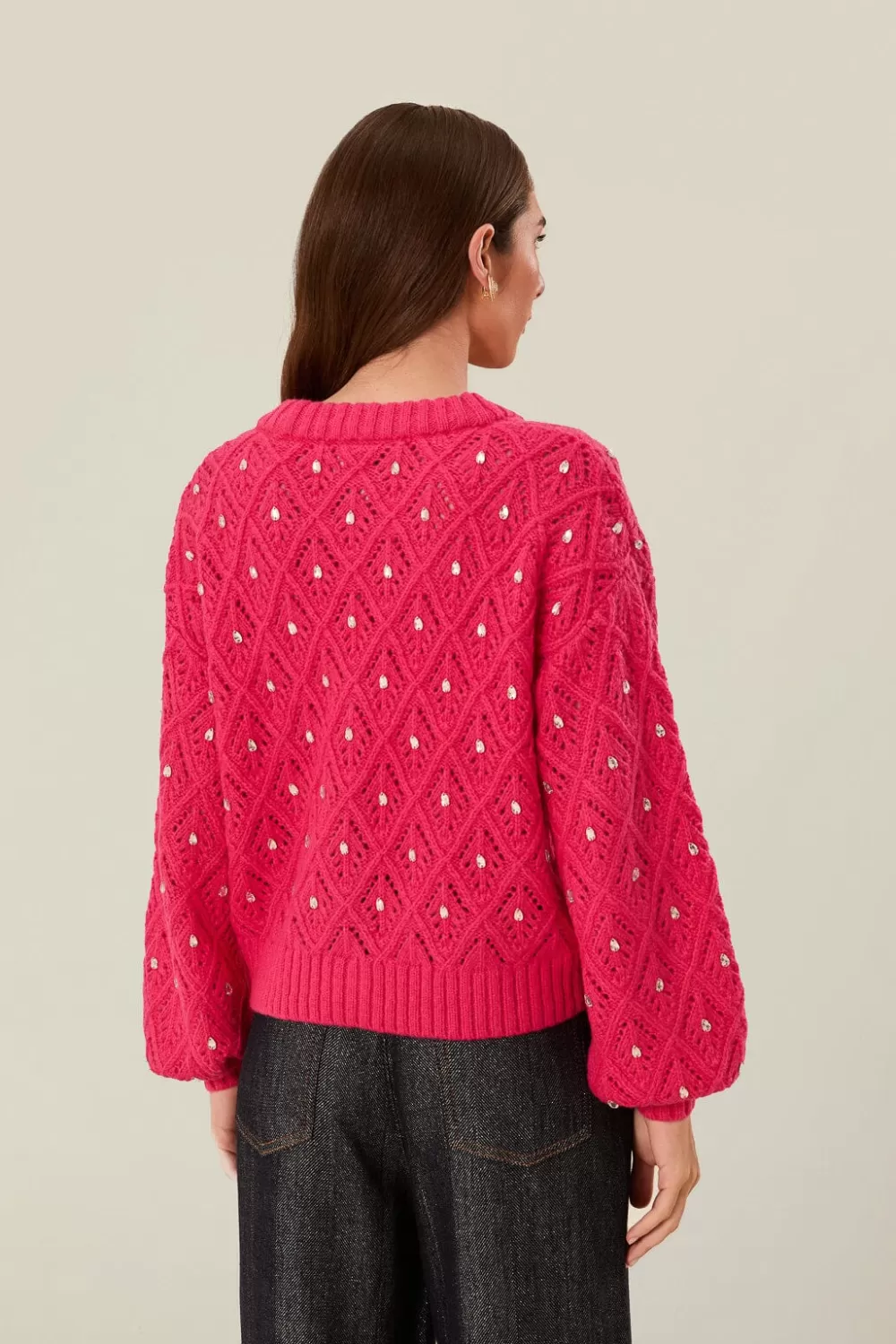 Pink Lace Knit Sweater | FARM Rio Online