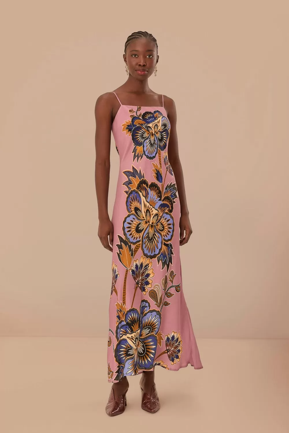 Pink Maxi Floral LENZING™ ECOVERO™ Viscose Slip Maxi Dress | FARM Rio Hot