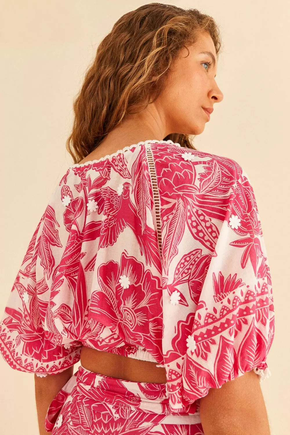 Pink Tropical Woodcut Crop Top | FARM Rio Clearance