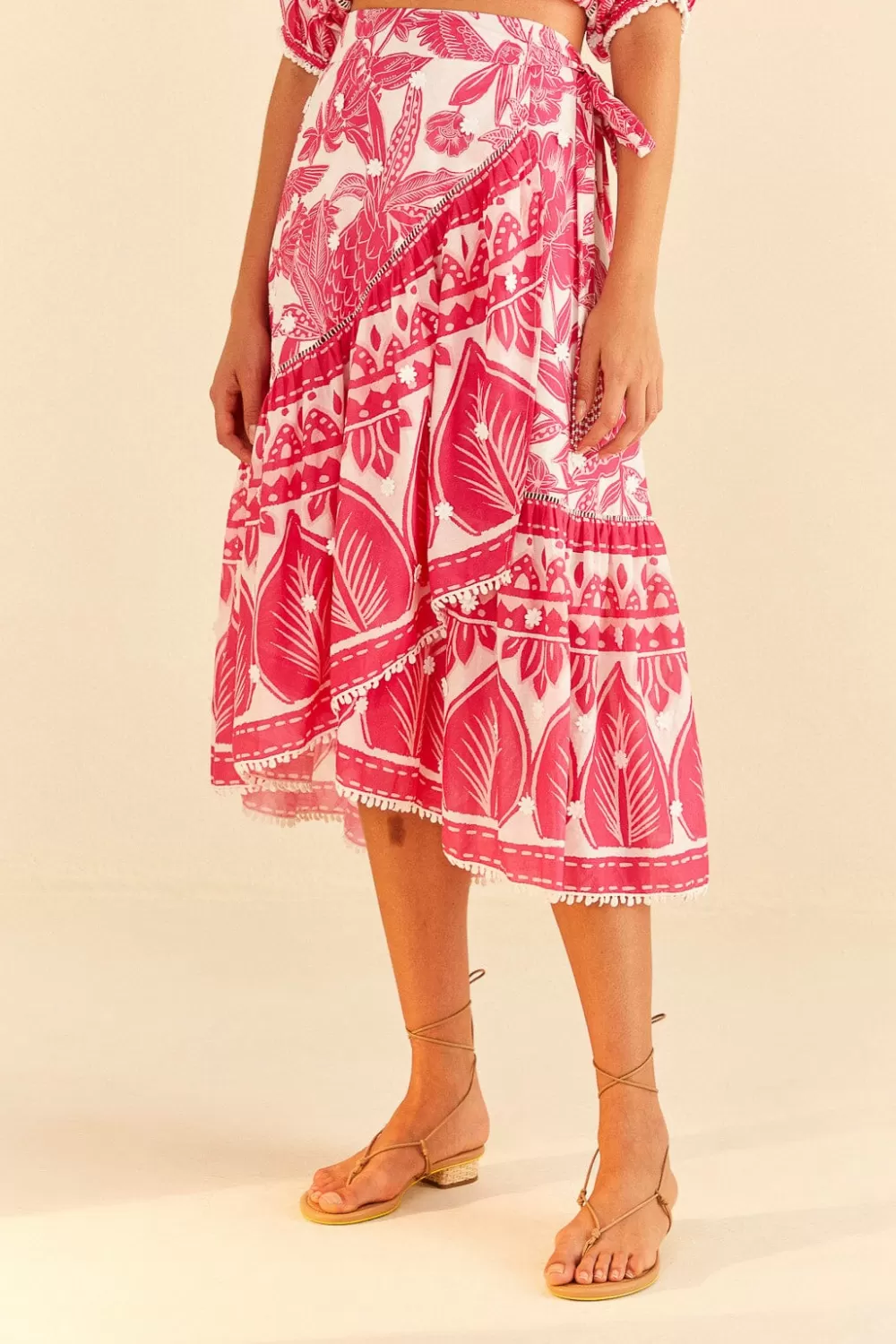 Pink Tropical Woodcut Midi Skirt | FARM Rio Outlet