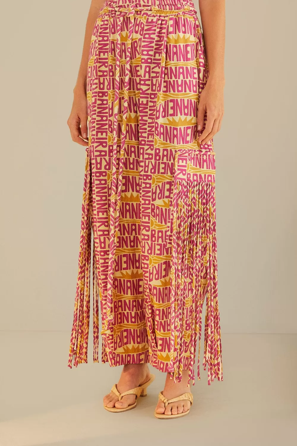 Pink Typographic Banana Fringe Pants | FARM Rio Hot