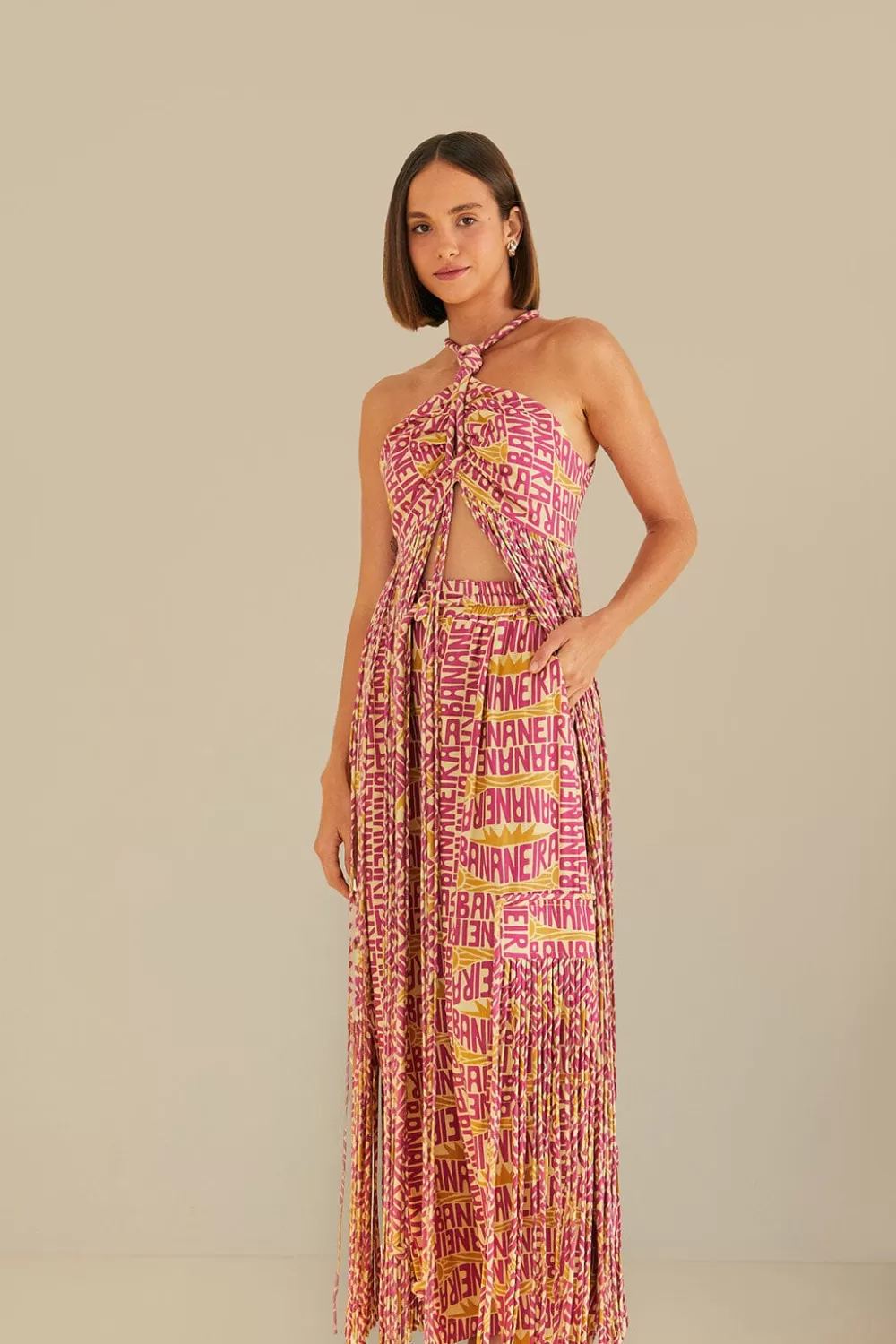 Pink Typographic Banana Fringe Pants | FARM Rio Hot