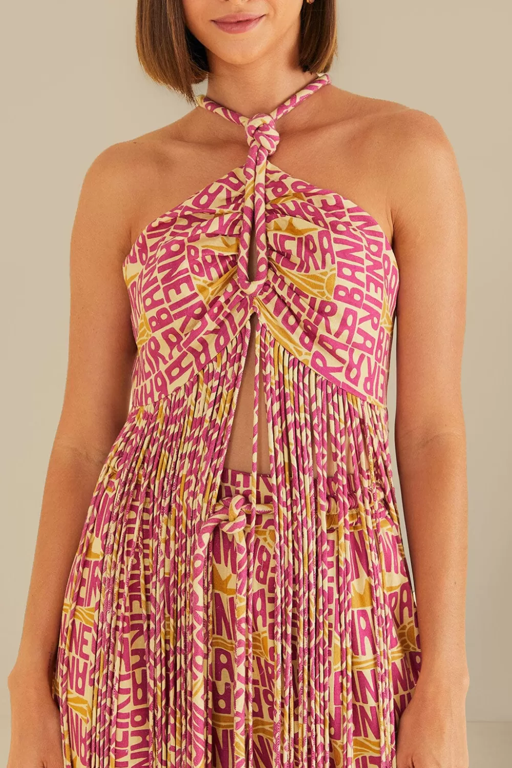 Pink Typographic Banana Fringe Top | FARM Rio New
