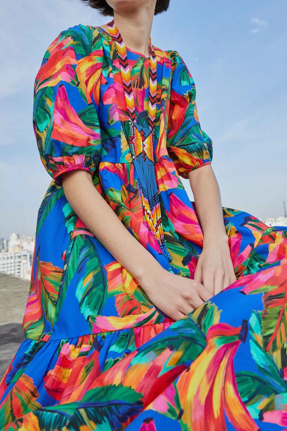 Puff Sleeve MIDI DRESS | Blue Bananamix Print | FARM Rio Shop