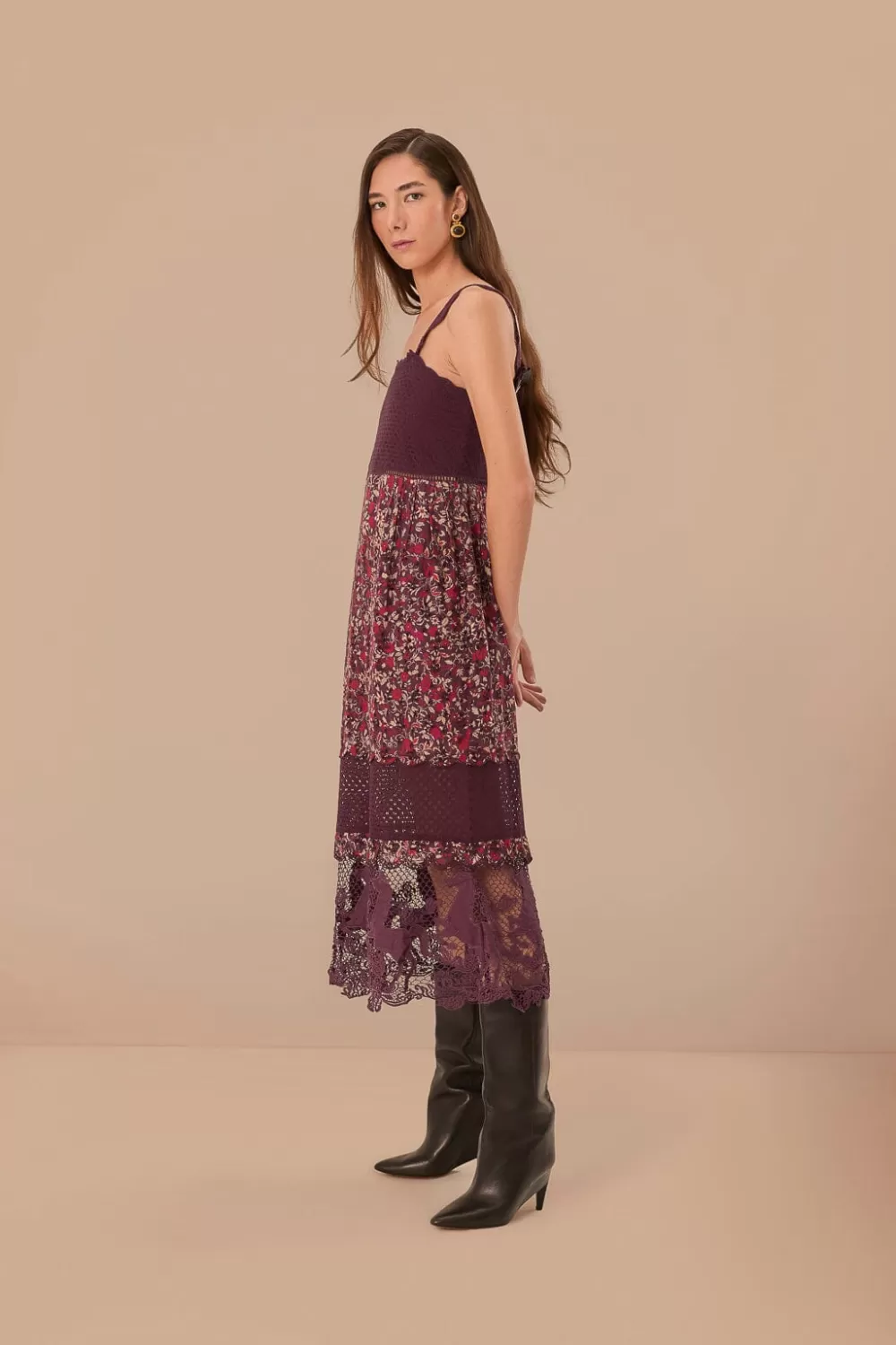 Purple Chelsea Garden Embroidered Lace Midi Dress | FARM Rio Online