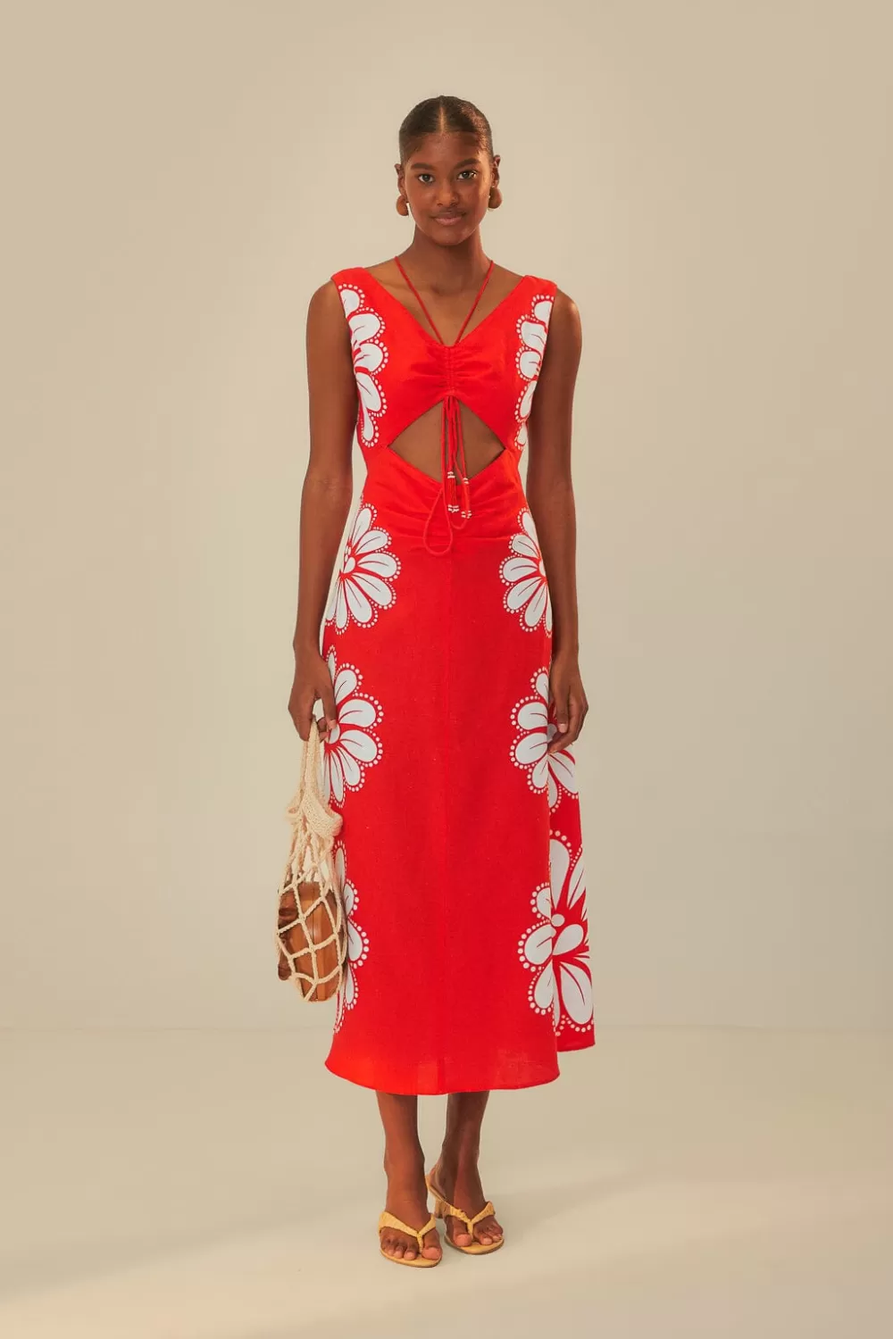 Red Ainika Shell LENZING™ ECOVERO™ Euroflax™ Midi Dress | FARM Rio Clearance