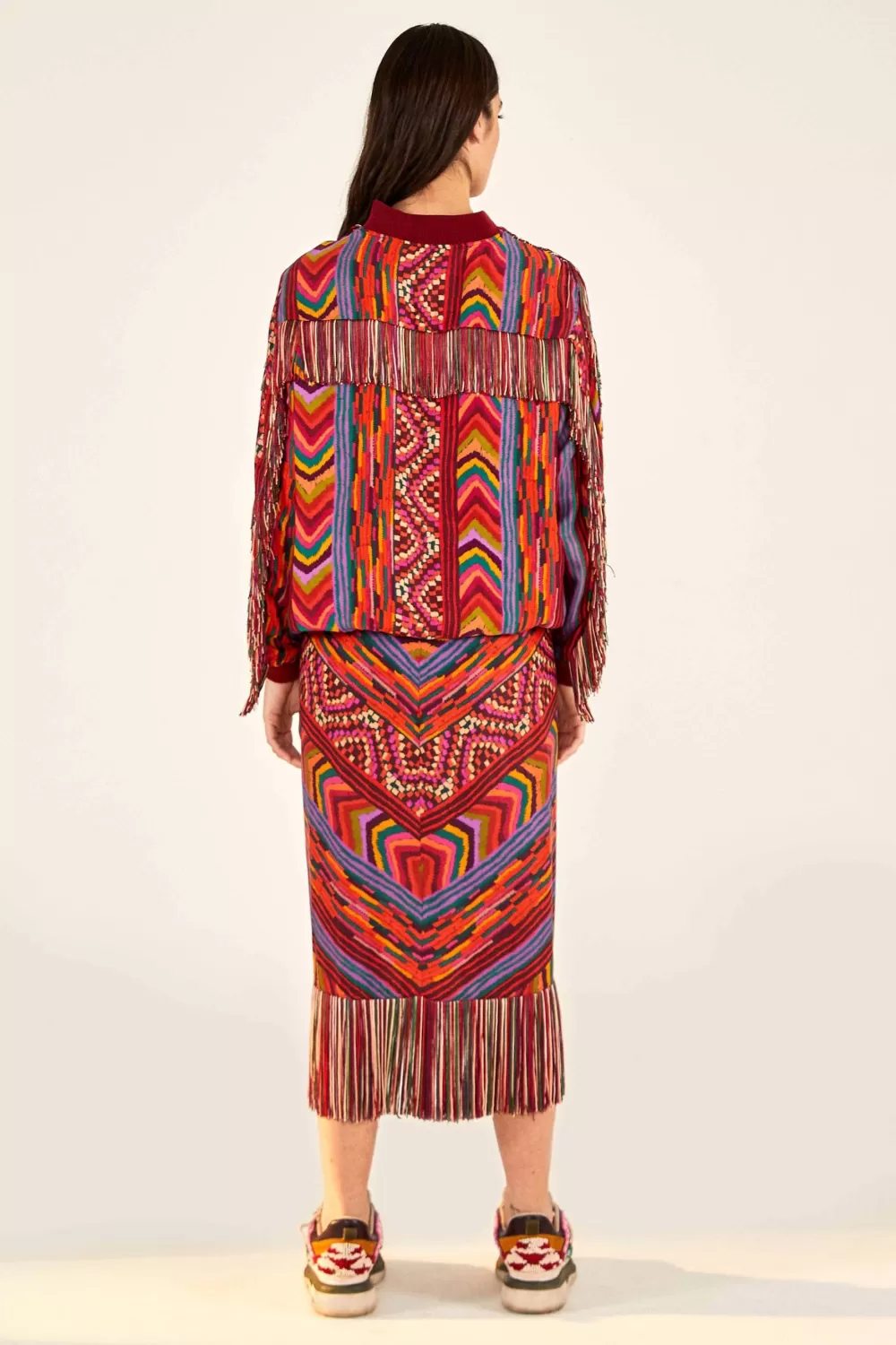 RED BOMBER JACKET | Striped Patches Print | FARM Rio Best Sale