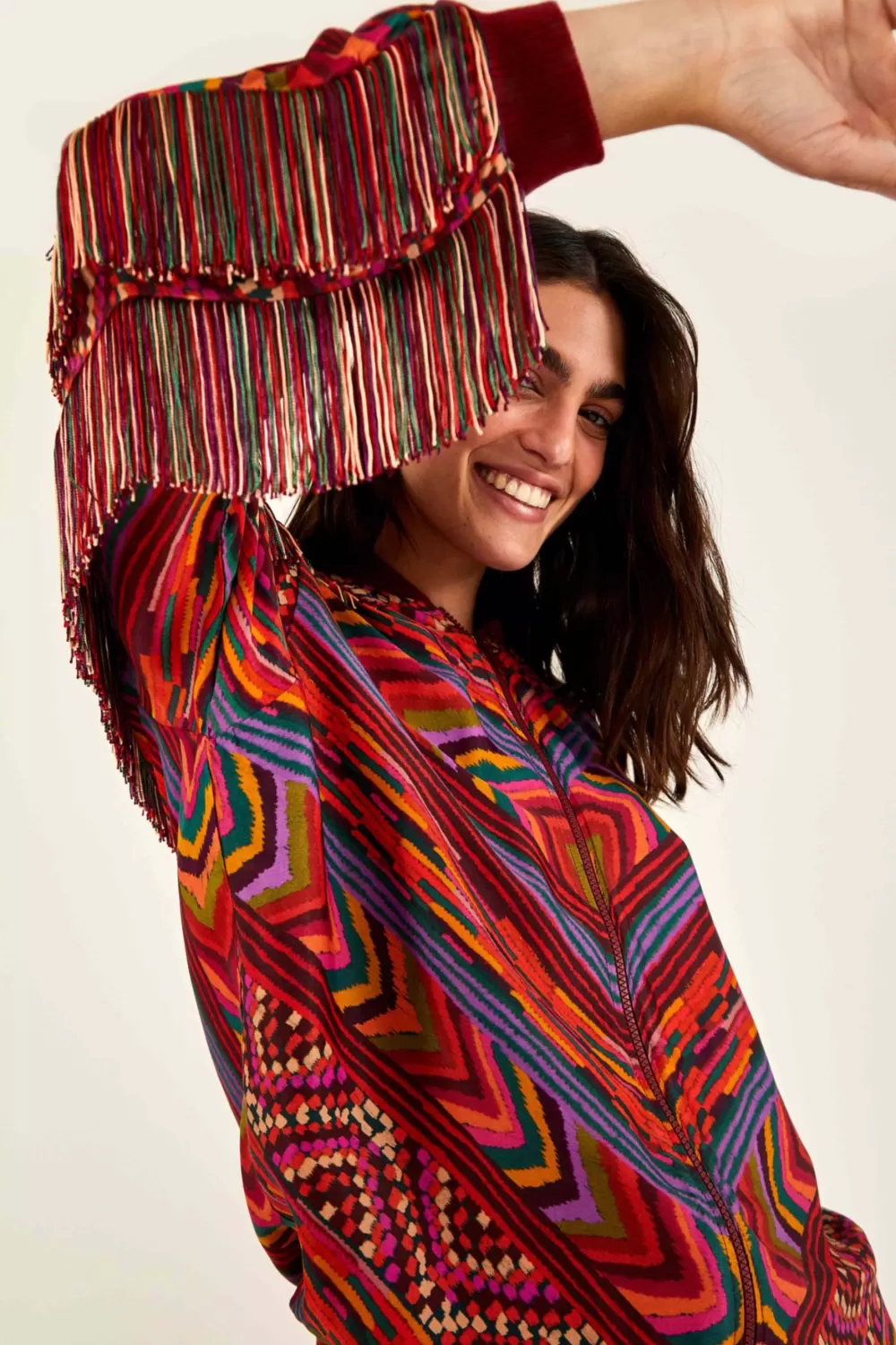 RED BOMBER JACKET | Striped Patches Print | FARM Rio Best Sale