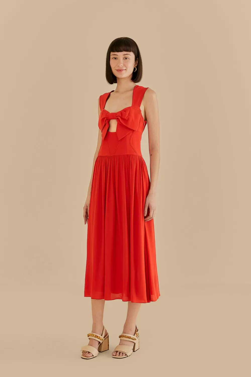 Red Bow Sleeveless Midi Dress | FARM Rio Fashion