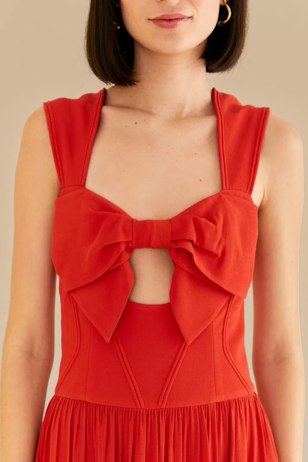 Red Bow Sleeveless Midi Dress | FARM Rio Fashion