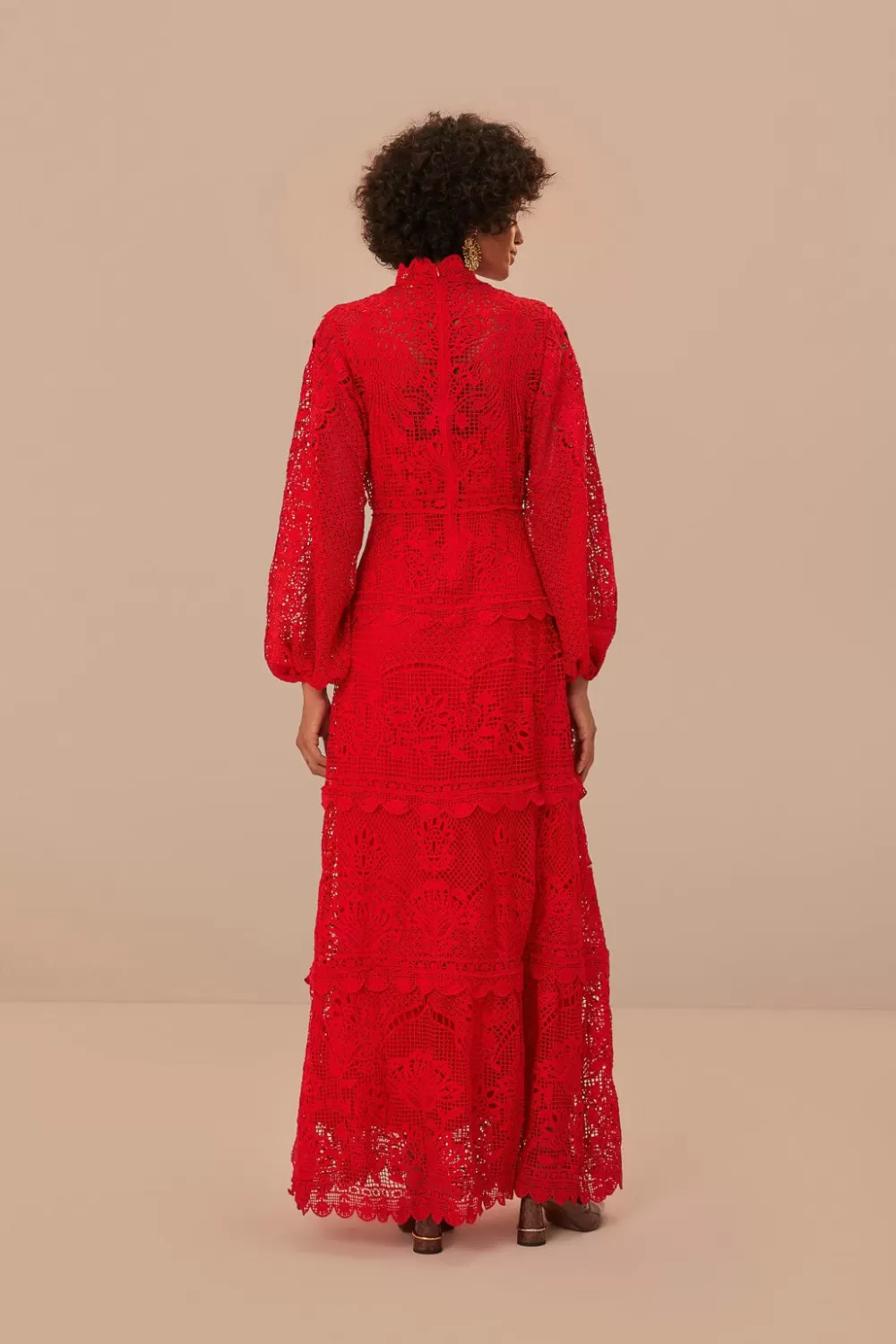 Red Guipire Long Sleeve Maxi Dress | FARM Rio Online
