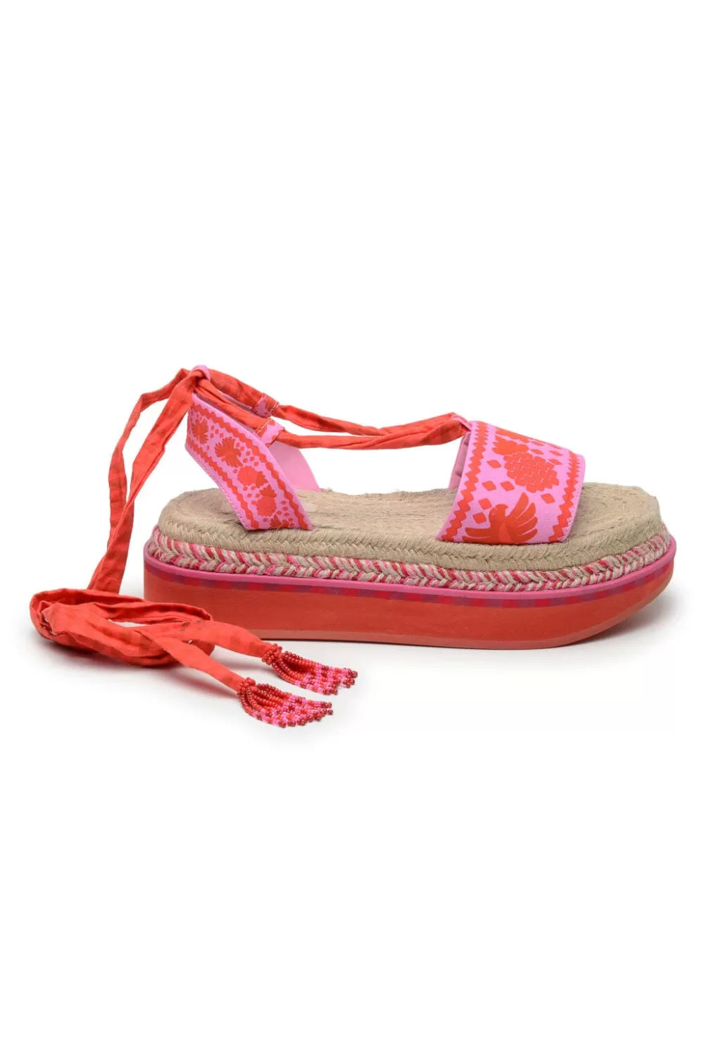 Red Jungle Scarf Espadrille Flatform Sandal | FARM Rio Fashion