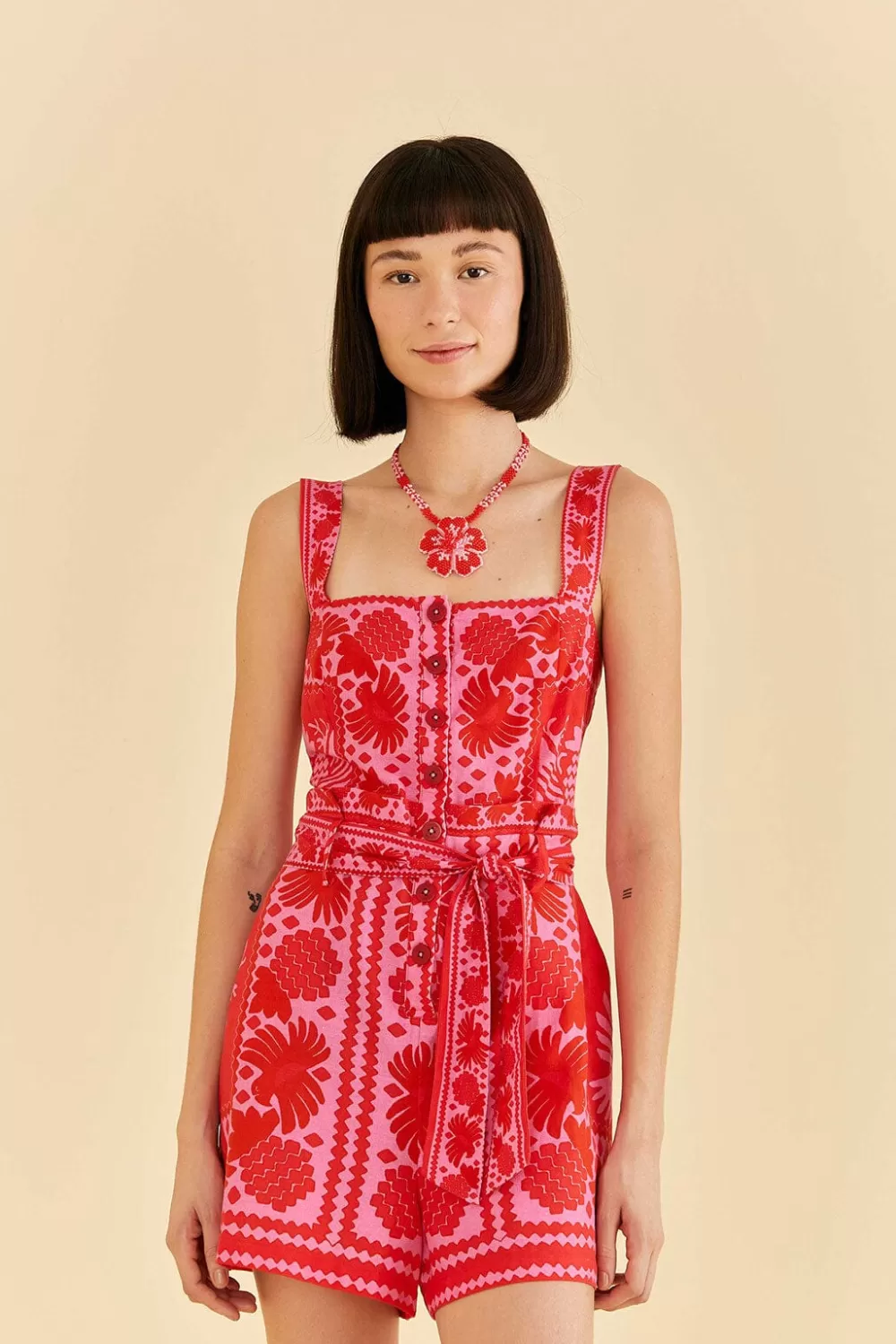Red Jungle Scarf Romper | FARM Rio Outlet
