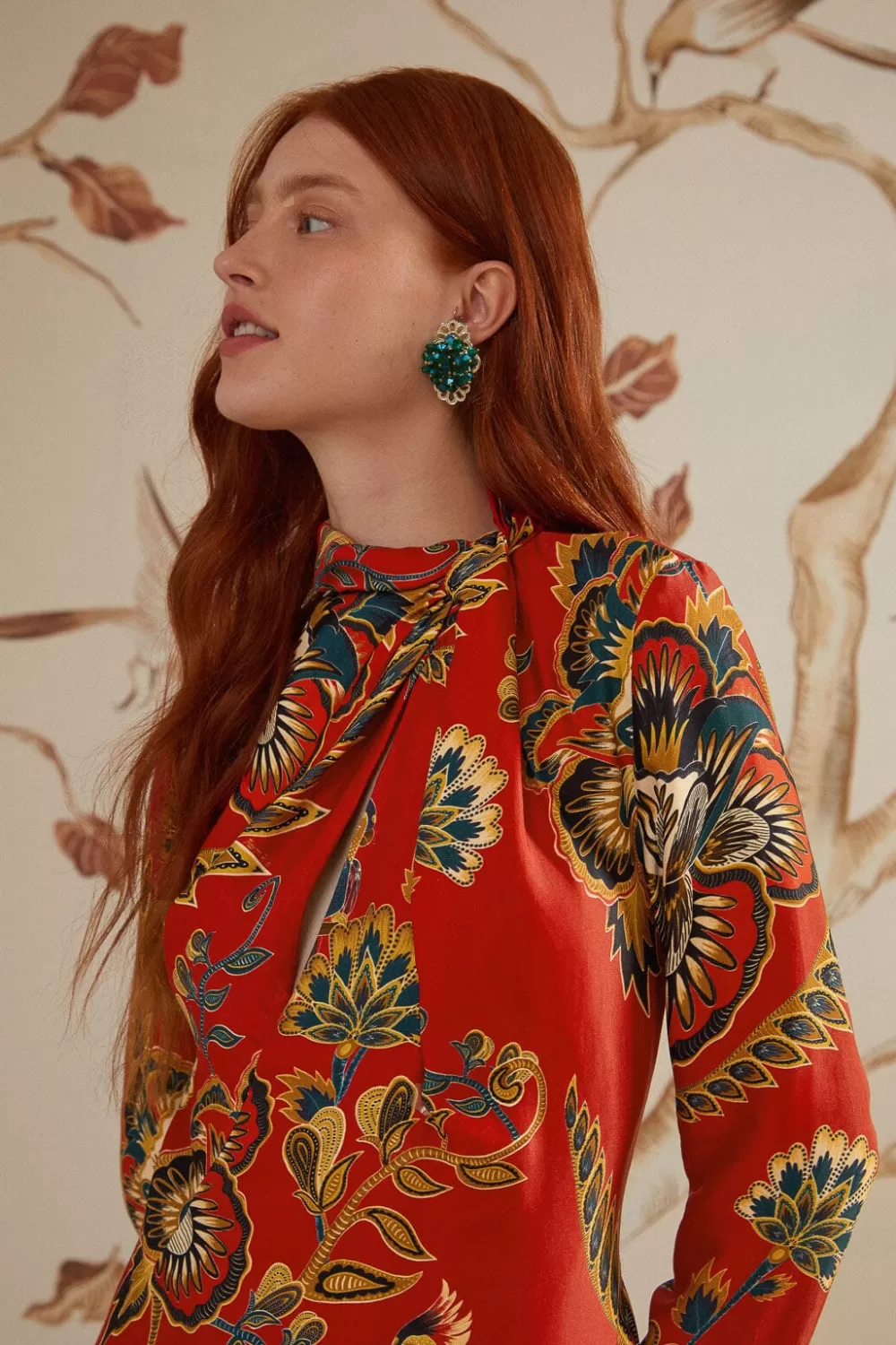 Red Maxi Floral Cutout LENZING™ ECOVERO™ Viscose Midi Dress | FARM Rio Sale